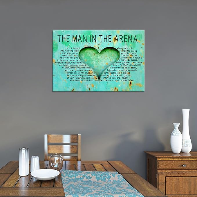 The Man In The Arena Inspirational Canvas Wall Art Poster Print Motivational Quotes Picture Painting Wall Decor Artwork for Modern Home Bedroom Bathroom Wooden Framed Ready to Hang [12''Wx18''H]
