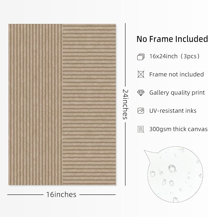 Boho Modern Wall Art Pictures Neutral Abstract Canvas Wall Decor Minimalist Line Wall Art Beige Brown Black Poster Mid Century Painting Artwork for Living Room Bedroom 16x24 Inch Unframed Set of 3