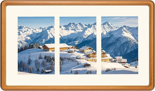8x14 Collage Picture Frame Teak Wood, Multiple Three 4x6 Photos or 8x14 without Mat, Rustic Photo Frame with Tempered Glass Hanging Displaying Horizontally or Vertically
