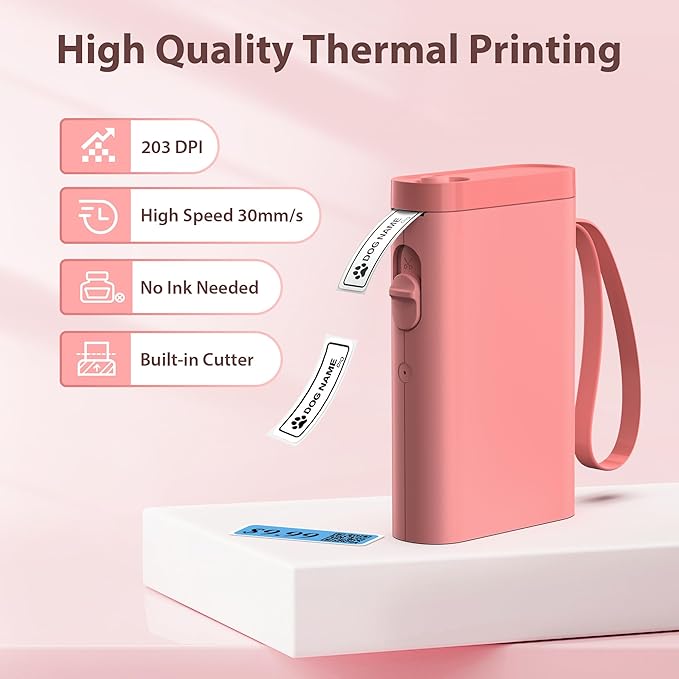 P21 Label Maker Machine with Tape, Bluetooth Label Printer Thermal Mini Label Makers with Built-in Cutter and Multiple Templates, Portable Printers for School, Office, Home Use-Red