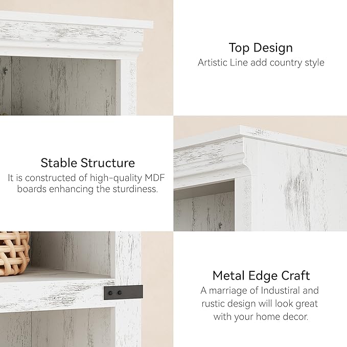 GarveeHome 5 Tier Farmhouse Bookcase, 67.4" Tall Book Shelf with Storage, Wooden Bookshelves 5 Shelf Display Shelves for Home Office(67.4" H x 31.5" W x 12.8" D) (White, 67.4" H x 24.4" W x 12.8" D)