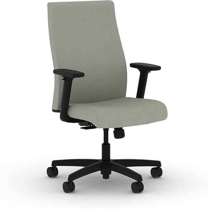 HON Ignition 2.0 Fabric Office Chair, Upholstered, Adjustable Arms, Standard Synchro-Tilt Recline Executive Ergonomic Office Chair, Black Frame, Fog