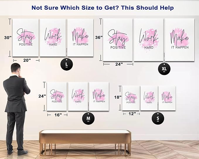 SHMAO Pink Office Canvas Wall Art Motivational Wall Decor, 3 Piece Stay Work Make Print Pictures for Office Wall Decor Women Inspirational Framed Artwork Home Office Decor 16”x24”x3 Panels