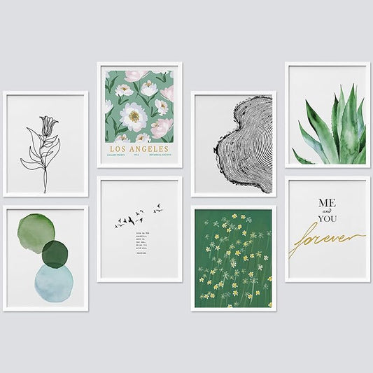 SIGNWIN Framed Poster Bathroom Decor, Wall Art Room Decor Multicolor for Living Room, Bedroom, Office Green Snake Plant Paint Stroke Flowers Nature Abstract Shapes - 8"x10"x 8 White