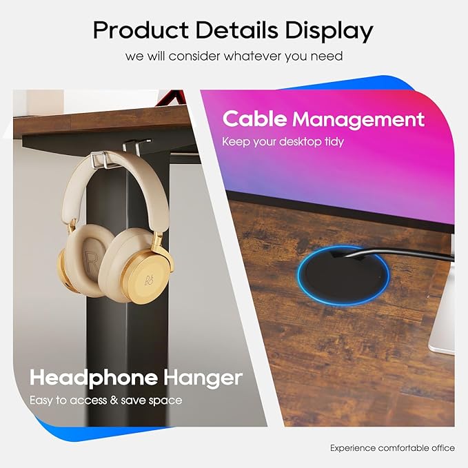 PayLessHere Electric Standing Desk 55x24 Inch Height Adjustable Desk Large Space Office Computer Desk with Headphone Holder 2 Memory Function for Home Office,Brown