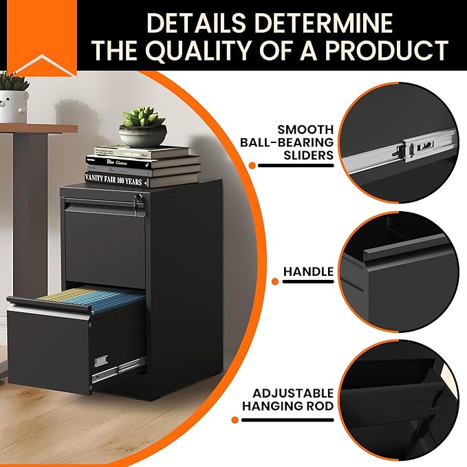 2 Drawer File Cabinet with Lock, Metal Filing Cabinet for Home Office, Vertical File Cabinet for Letter/Legal/A4/F4 Documents, Easy to Assemble Steel Storage Cabinet