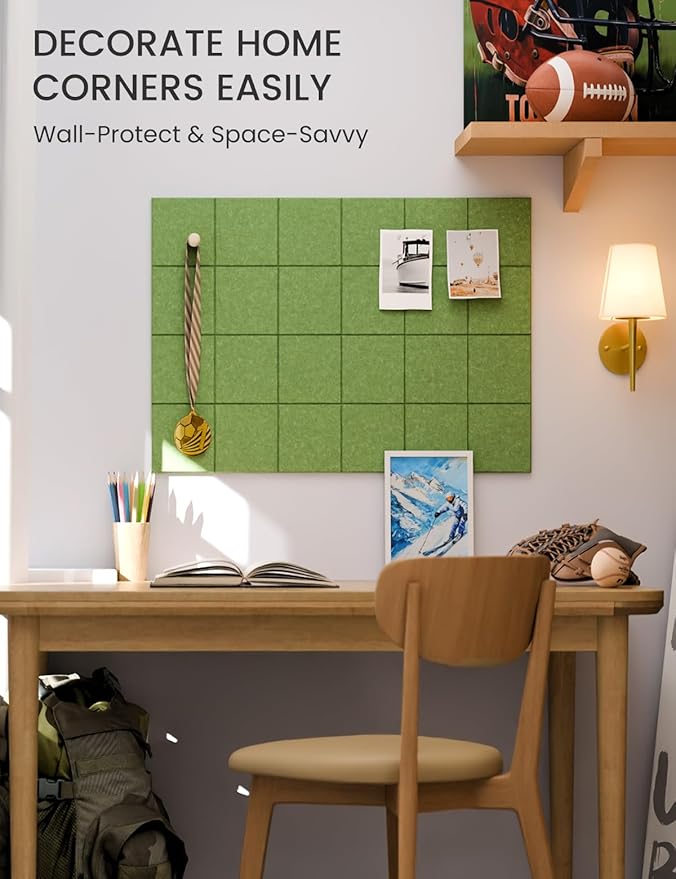 Fluxynara Felt Bulletin Board Tiles -28"x18" Cork Board Alternative for Office Decor, Push Pin Board Wall Organizer 6-Pack - Grass Green