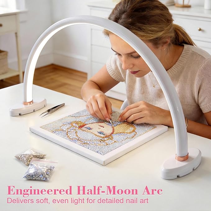 Half Moon Light for Nail Desk 20 inch Nail Desk Light Half Moon Lamp Portable Arch Lamp Dimmable with Foldable Bracket for Desk Salon Table Use, 3 Color Temperature