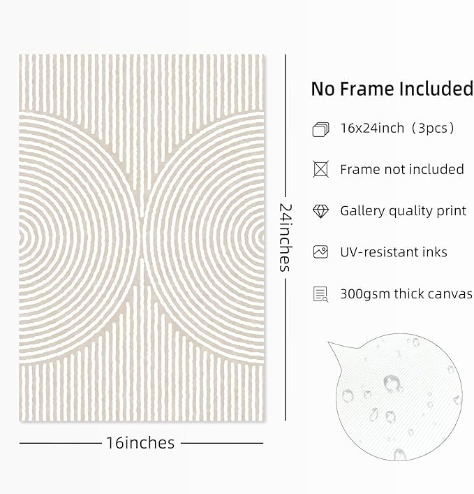 Modern Abstract Pictures Wall Art Boho Neutral Canvas Wall Art Minimalist Wall Decor Black Brown Artwork Abstract Modern Painting Prints for Living Room Bedroom 16x24 Inch Set of 3 (UNFRAMED)