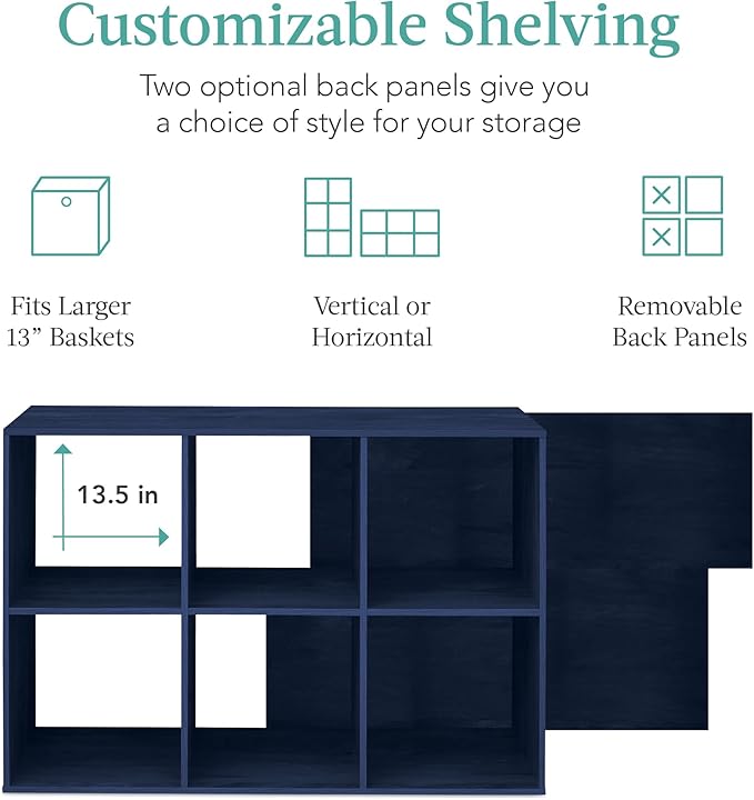 Best Choice Products Kids Bookcase 6-Cube Storage Organizer, 13.5in Shelf Opening, Bookshelf, Toy Storage, Customizable w/ 3 Removable Back Panels – Navy