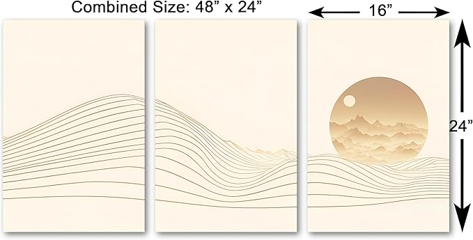 48 x 24 TOTAL - Landsape of lines Wall Art Canvas Geometric Print modern minimalis, office art - 3 Panel Split