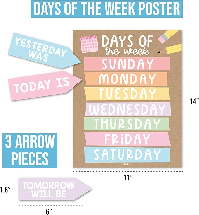 Hadley Designs Classroom Calendar Set Bulletin Board Decorations - Kraft School Calendar for Classroom Decor, Kindergarten Preschool Elementary Teacher Must Haves, Homeschool & Daycare Essentials