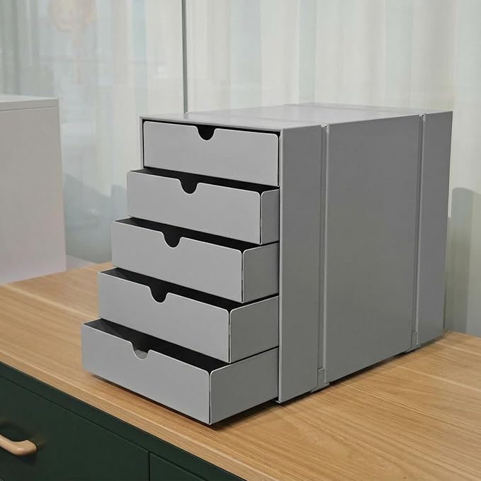 Modern Steel 5-Drawer File Cabinet For Desk, Document Storage Box, Office Desktop Filing Organizer, Drawer Organizer, desk caddy (Grey)