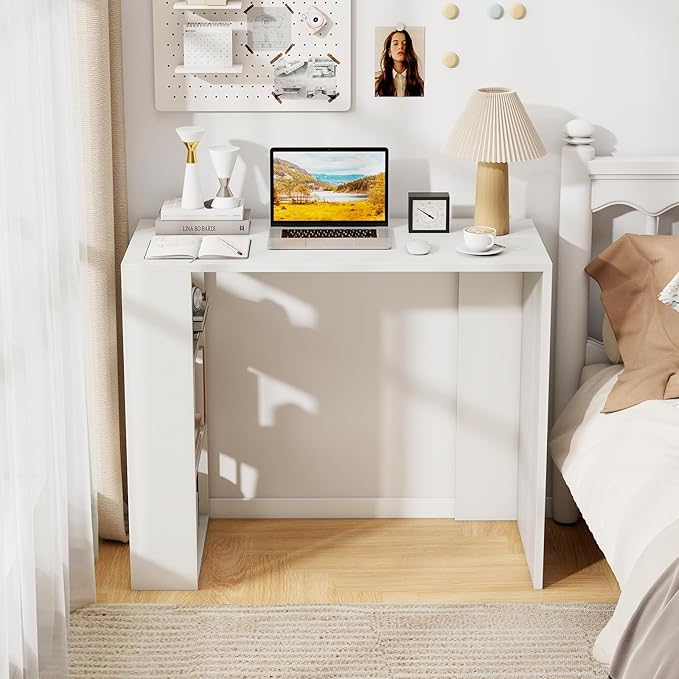 Tangkula Small Computer Desk, 36 Inch Home Office Desk with Bookshelf, Student Teen Study Writing Desk, Modern Simple Laptop Workstation, Vanity Table for Small Space (White)