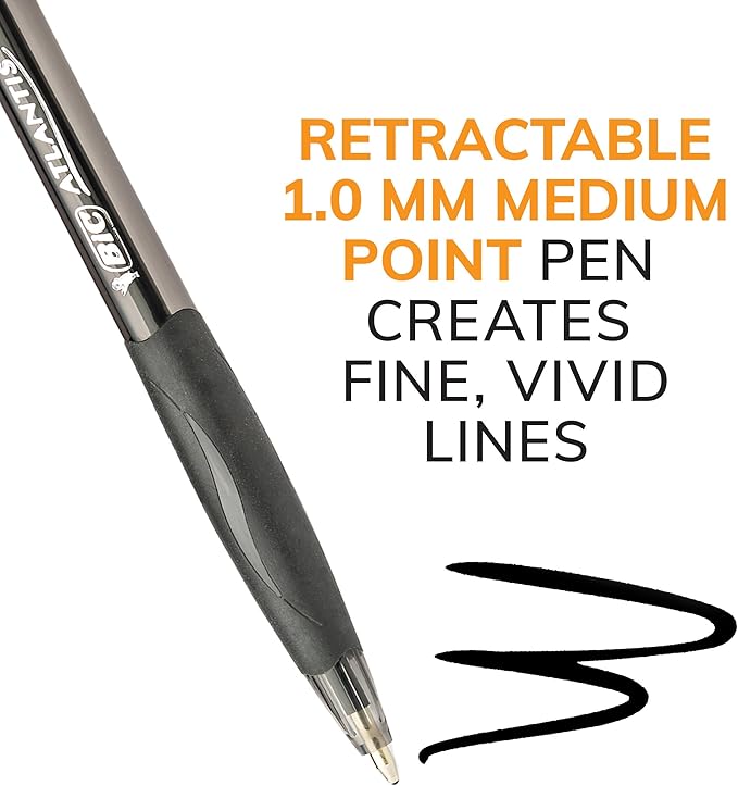 BIC Glide Black Retractable Ballpoint Pens, Medium Point (1.0mm), 4-Count Pack, Ultra Smooth Writing Black Pens