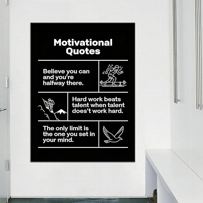 Oversized Inspirational Office Decor Believe Hard Work Limits Motivational Quotes Canvas Wall Art Framed Large Scale Typography Prints for Corporate Boardroom Executive 40x30 Inch