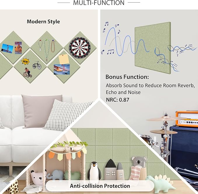 BXI Felt Bulletin Board - 60 X 36 Inches, 15 Pcs Self-Adhesive Decor Cork Boards with 30 Pushpins, Sturdy Acoustic Wall Panels for Office Work, Poster Pin Tiles for Teen Dorm Room Kitchen Classroom