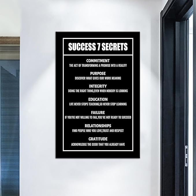 Motivational Canvas Wall Art Success 7 Secrets Inspirational Poster Canvas Painting Prints Positive Wall Pictures for Living Room Home Decoration Artwork Stretched and Framed [24''Wx36''H]