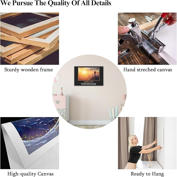 UZMKM - Inspirational Canvas Wall Art, EXECUTE Mindset Quotes Picture Prints, Success Framed Company Watching Sunrise Poster, Positive Quotes Wall Painting for Home Office Workplace 12x18 Inch