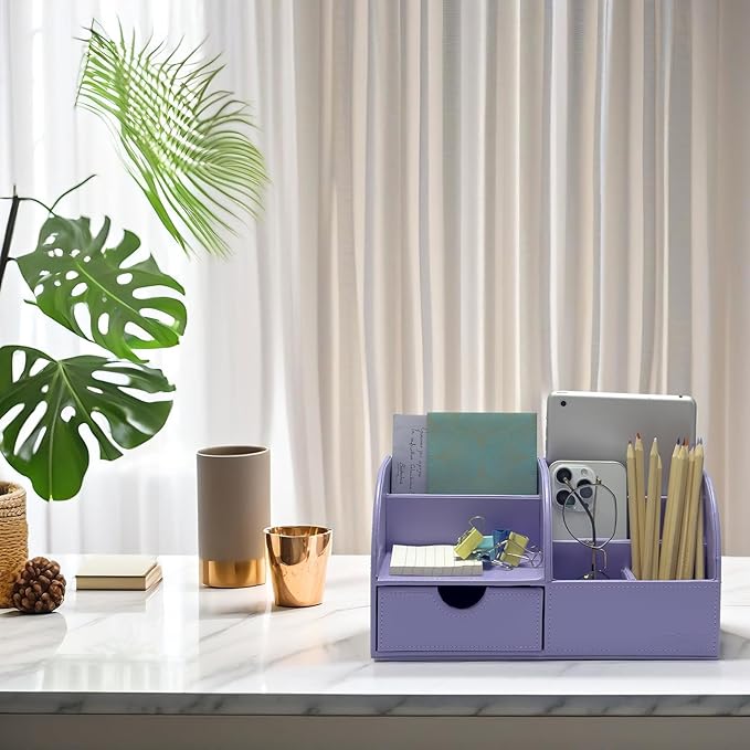 UnionBasic Desk Organizer - Multifunctional Leather Desktop Pen Holder Storage Box - Business Card/Pen/Pencil/Mobile Phone/Stationery Holder