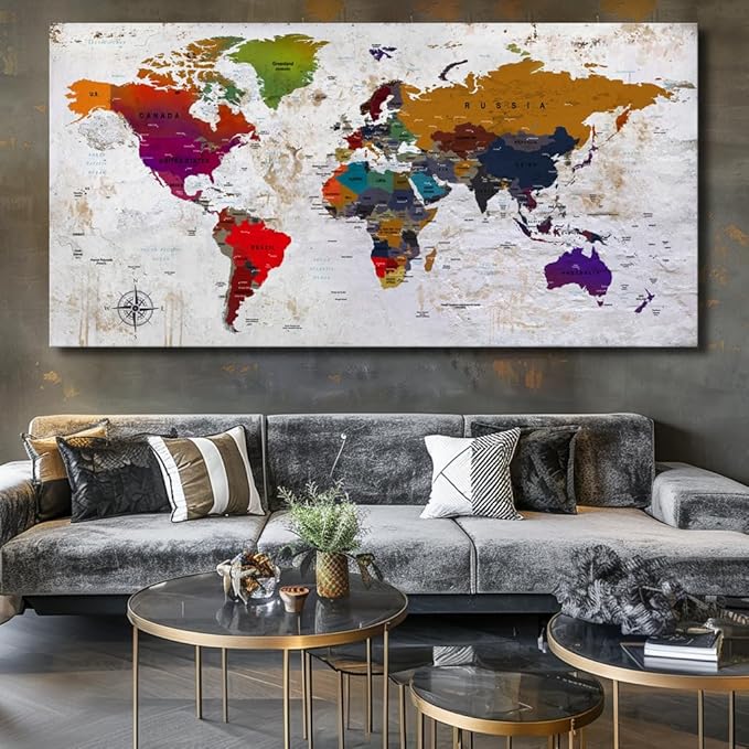 ZEYDRT Canvas Wall Art 40"x79"world map Wall Art for Office Living Room Home Decorations artwork Canvas Art Wall Decor map of the world Wall Decoration Vintage Office for Home Bedroom Decoration