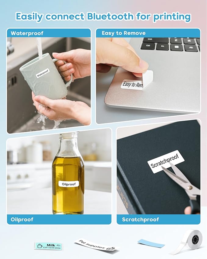ORGBRO Label Maker Machine with Tape, DX1 Portable Bluetooth Label Printer for Home Office Organization, Support Pre-Cut & Continuous Labels, Inkless Thermal Small Labeler for School Kitchen, White