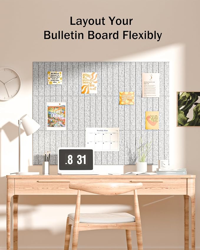 Large Cork Board, 48" X 36" Bulletin Board, 12 Pack Felt Pin Boards Cork Boards for Walls Office Home Decor, Classroom with 60 Safe Removable Adhesive Tabs Grey