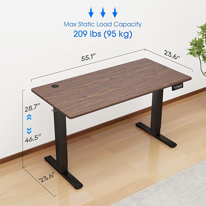 PayLessHere Electric Standing Desk 55x24 Inch Height Adjustable Desk Large Space Office Computer Desk with Headphone Holder 2 Memory Function for Home Office,Brown