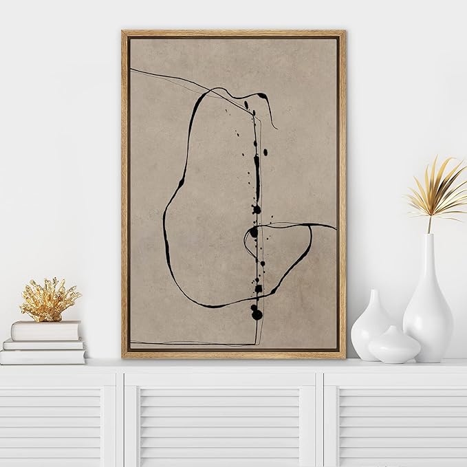 SIGNWIN Framed Canvas Print Wall Art Post-Modern Grunge Paint Strokes Abstract Shape Illustrations Minimalism Decorative Boho Multicolor Retro for Living Room, Bedroom, Office - 16"x24" Natural