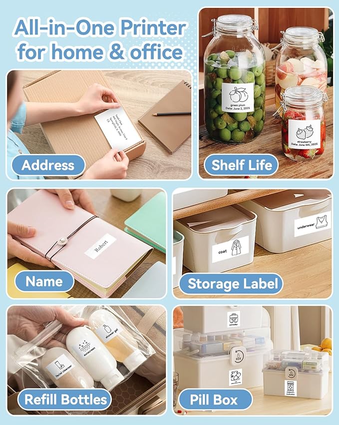 Aptika Label Maker - Mini Portable Sticker Printer with 14 Rolls Self-Adhesive Thermal Papers, Labeller Machine for Home Office Study Business Texts Journal, Blue