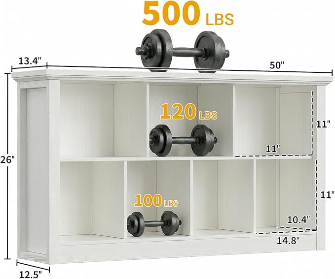 Unikito 7 Cube Storage Book Shelf - 50" Wide Wood Cube Storage Organizer, Wooden 2 Tiers Floor Standing Low Bookcase for Living Room, Bedroom, Home Office, Kids Room