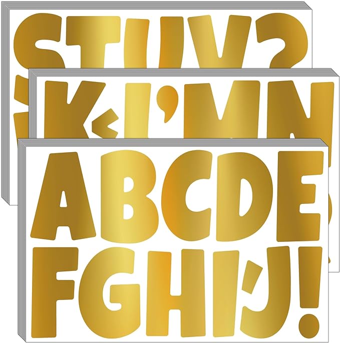 Bemeol Bulletin Board Letters 30 Sheets 3 Inch Stick on Letters Alphabet Cutout Letter for Bulletin Board Display School Classroom Home Decor(Gold)