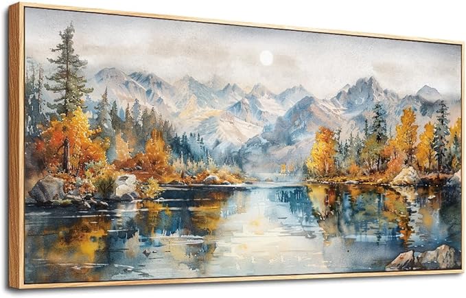 ZUITINGHUA Wood Framed Canvas Wall Decor For Living Room Large Wall Art For Office Watercolour Paintings Bedroom Decorations Farmhouse Home Mural Forest Mountain Landscape Pictures Artwork 24x48 In