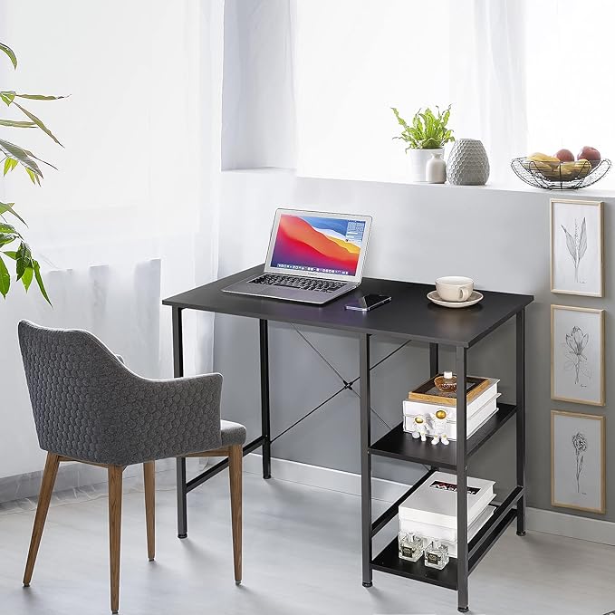Home Office Desk Study Writing Computer Desk with 2 Storage Shelves, Small Industrial Modern Simple Style Laptop Table for Home, Office, Study, Bedroom, Gaming, (36 Inch, Black)