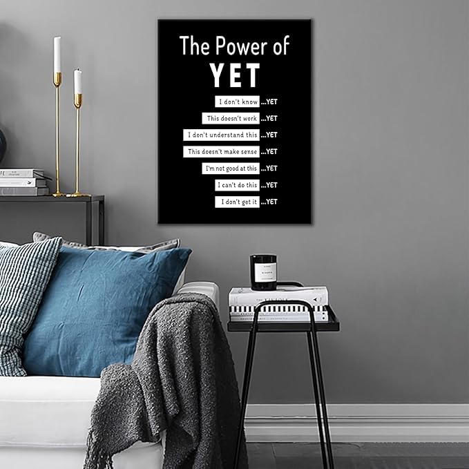 DINGFUN The Power of Yet Inspirational Poster Wall Art Motivational Entrepreneur Quotes Printed on Canvas Picture Painting Artwork for Modern Home Classroom Hallway School Ready to Hang [24''Wx36''H]