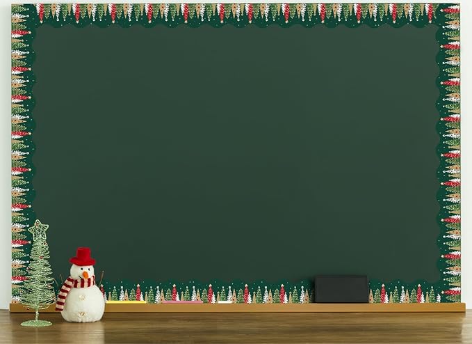 65Ft Christmas Bulletin Board Border Xmas Pine Tree Green Scalloped Die Cut Border Trim Roll for Home Classroom Party Wall Decoration