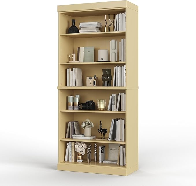 Palace Imports Solid Wood Bookcase - Stackable Modular 6-Tier Bookshelf - 71.5" Tall x 32" Wide - Yellow, Open Display Shelf for Living Room, Office, Renewable 100% Eco-Friendly Wood, Made in Brazil