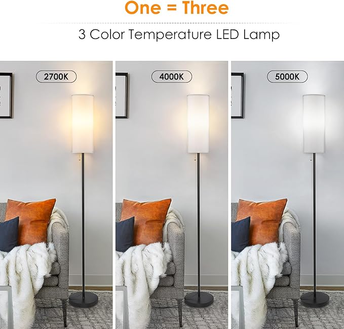 Floor Lamp for Living Room, 3 Color Temperature Modern Standing Lamps, Minimalist Floor Lights for Bedroom, Office, Reading, White