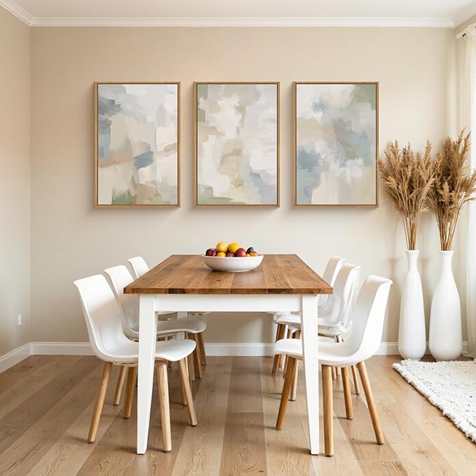 Large Abstract Gray Pastel Framed Canvas Wall Art Set,Neutral Watercolor Brush Stroke Wall Decor,Modern Minimalist Beige Illustration Artwork for Living Room,Bedroom,Dining Room -16"x24"x3