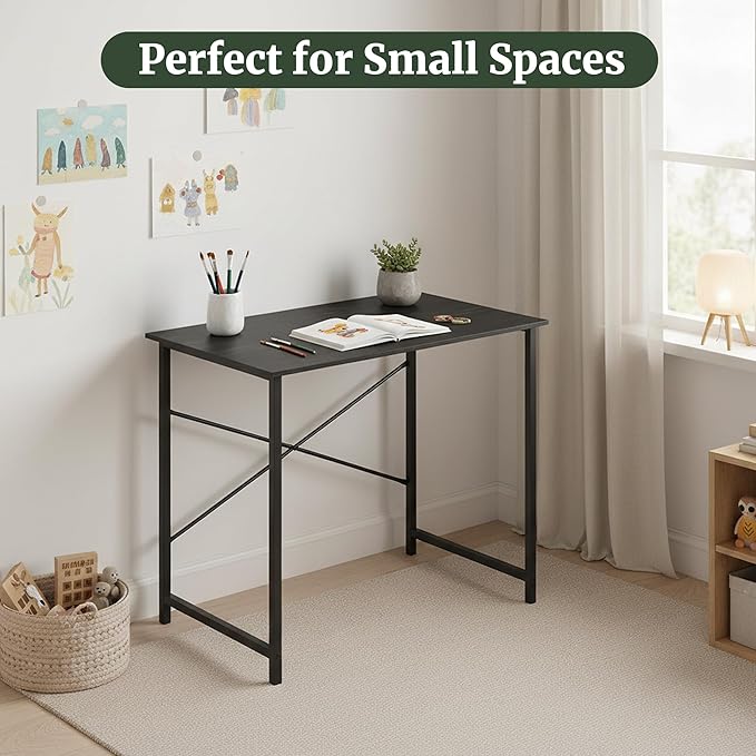 Computer Desk 32 Inch, Simple Home Office Desk Study Writing Table, Sturdy Metal Frame, Scratch-Resistant MDF Desktop for Bedroom Dorm Workspace Small Space, Black