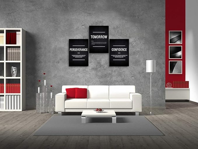 Modern Art Inspirational Giclee Canvas Wall Art Combination PERSEVERANCE TOMORROW CONFIDENCE Art Print Office Teamwork Home Classroom Wall Decor Set of 3 Framed Ready to Hang-60¡±Wx28¡±H
