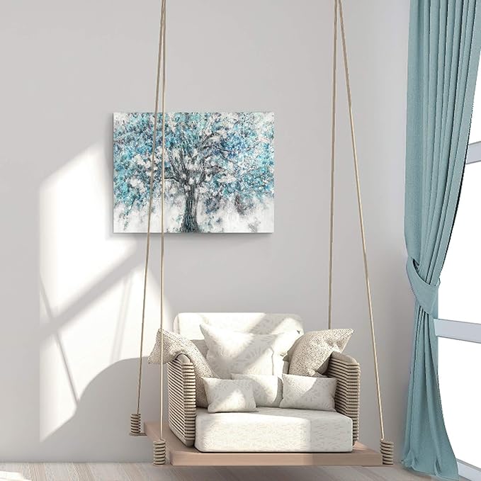 Abstract Tree Canvas Wall Art: Blue Picture Painting Graphic Art Picture t for for Kitchen (24"x18")