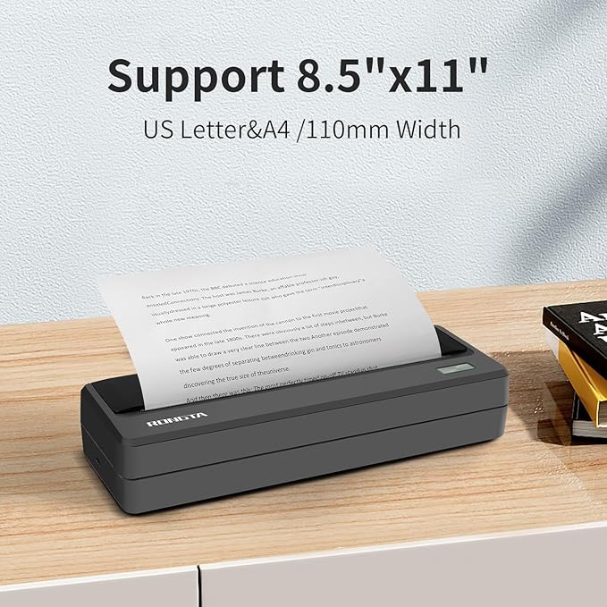 Rongta Portable Printers Wireless for Travel,Thermal Inkless Printer for School/Office/Home Use, Support 8.5x11 US Letter&A4 Thermal Paper, Compatible with Android,iOS & Laptop (Dark Gray)