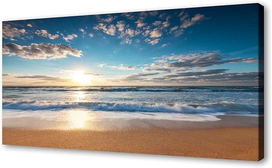 YYYYHPP YP1998 Beach Pictures Wall Art Beach Sunrise Over The Tropical Sea Pictures Print on Canvas Beach Wall Decor Beach Paintings for Home Decor Stretched and Framed Easy to Hang