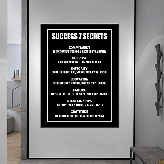 Inspirational Success 7 Secrets Canvas Wall Art Positive Entrepreneur Quotes Poster Print Discipline Picture Artwork for Living Room Classroom Office Wall Decor Stretched and Framed [30''Wx 40''H]