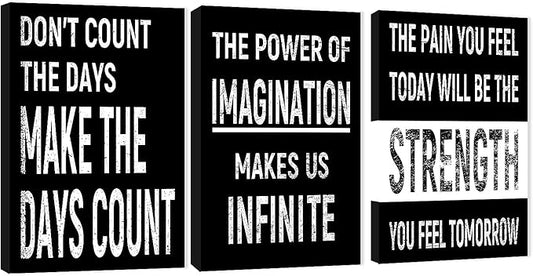 3 Piece Inspirational Wall Art Black Background Sayings Pictures, Quote Motivational Canvas Print for Home Wall Decor, Triptych Entrepreneur Poster Framed Artwork for Women Men Room Decor (36"Wx24" H)