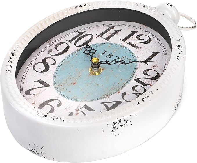 ZENFUN Oval Retro Wall Clock, Rustic Silent Clocks, Elegant Vintage Style, White Antique Design, Battery Operated Non Ticking Wall Clock for Kitchen,Farmhouse, Office(11.2" H x 6.7" W)
