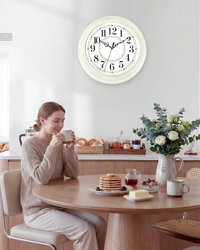 Vintage Wall Clock 13 Inch Quartz Silent Non-Ticking Analog Clock Battery Operated Rustic Round Decorative Clock for Living Room Kitchen Home Office Classroom