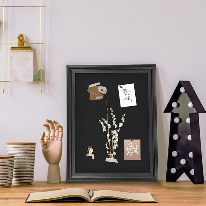 Bulletin Board with Felt, Black Wood Framed Display Bulletin Board for Walls with Pins, Eye Bolts, gaskets, Screws, Pin Board for Office, School and Home(MZB-BK,3343,1P)