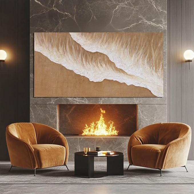 ZENPEE Brown Canvas Wall Art and White Ocean Unique Wall Decor Posters, Wall Hanging Decor for Dining Room or Living Room, 24" x 48"